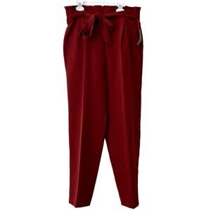 New Flirtatious pleated highrise paper bag tie belt trousers rust brown mom M